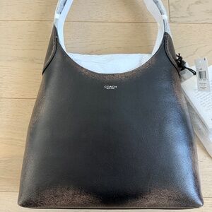 Coach Brooklyn Shoulder Bag 28 in Loved Leather w/ Runway Charm Black/Brown NWT